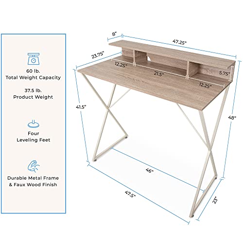 Stand Steady Joy Desk | Modern Stand Up Workstation with Storage Cubbies | Pretty Standing Desk with Large Desktop | Multifunctional Table for Home & Office (Maple / 48 x 42) Stand Steady
