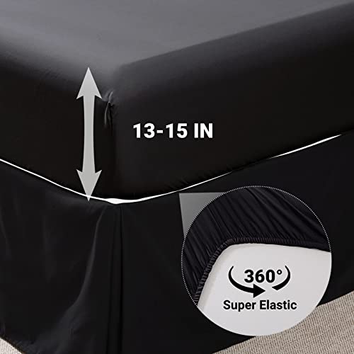 JOLLYVOGUE Black Twin Size Comforter Sets 5 Pieces, Pintuck Bed in a Bag Comforter Set for Bedroom, Bedding Comforter Sets with Comforter, Sheets,Ruffled Shams & Pillowcases JOLLYVOGUE