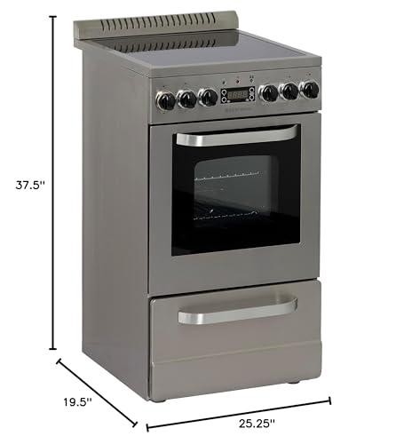 West Bend WB200ERPSS 20-Inch Electric Range, Compact Design, Top with 4 Cooking Zones, Glass Oven Door, Storage Drawer, and Rotisserie Accessories, 2.0 Cu. Ft, Stainless Steel, Metallic West Bend