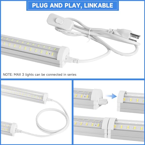 Phiwicsh 8FT LED Shop Light, U Shape 125W Integrated LED Tube Light, 6500K Clear White, 20000LM Super Bright LED Lighting, Flush Mount/Hanging Linkable LED Ceiling Lights for Garage, Plug&Pla - WoodArtSupply