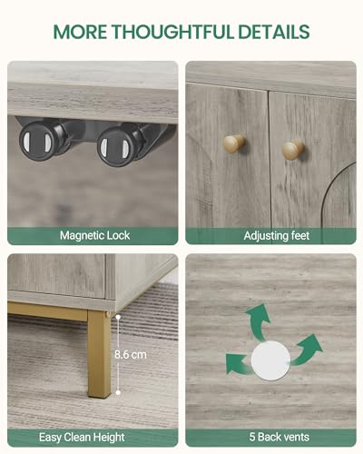 Hzuaneri Cat Litter Box Enclosure, Hidden Litter Box Furniture, Wooden Pet House Side End Table, Storage Cabinet Bench, Fit Most Cat and Litter Box, Living Room, Bedroom, Greige and Gold CB81205G Hzuaneri