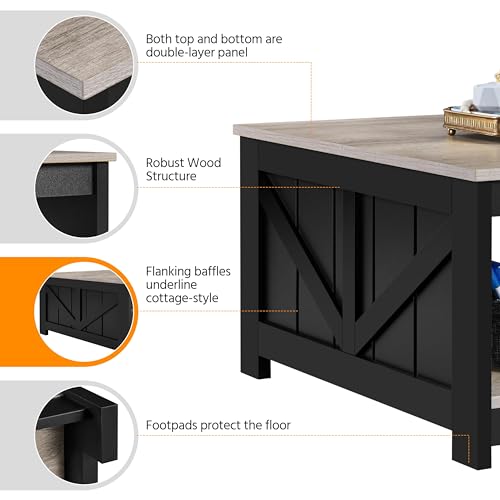 Yaheetech Farmhouse Coffee Table, Square Wooden Coffee Table for Living Room with Open Storage Shelf, 35.4 in Living Room Center Table for Home, Office, Reception Room, Gray & Black Yaheetech