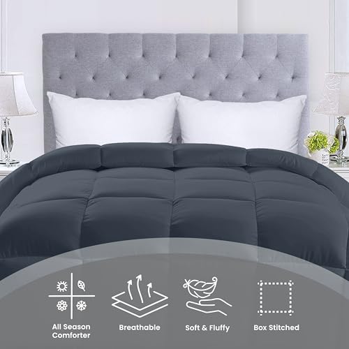 Utopia Bedding Comforters King Size, All Season Duvet Insert, Down Alternative Box Stitched Bed Comforter with Corner Tabs, Machine Washable (Grey) Utopia Bedding