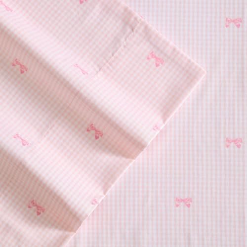 Laura Ashley Kids - Queen Sheet Set, Soft & Wrinkle-Resistant Toddler Bedding Set, Deep Pockets, Girl Bed Sheets with Matching Fitted Sheet & Pillowcases (Tiny Bows Pink) Laura Ashley