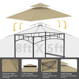 5' x 8' Grill Gazebo Replacement Canopy Roof Only,Waterproof Double Tiered Shelter Cover,Outdoor BBQ Gazebo Canopy Top Fit for Gazebo Model L-GG001PST-F (Khaki) Iheqard