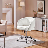 Yaheetech Home Office Chair, Faux Leather Desk Chair, Modern Swivel Chair with Tufted Barrel Back, Rolling Wheels for Office,Study, Vanity, Bedroom White Yaheetech