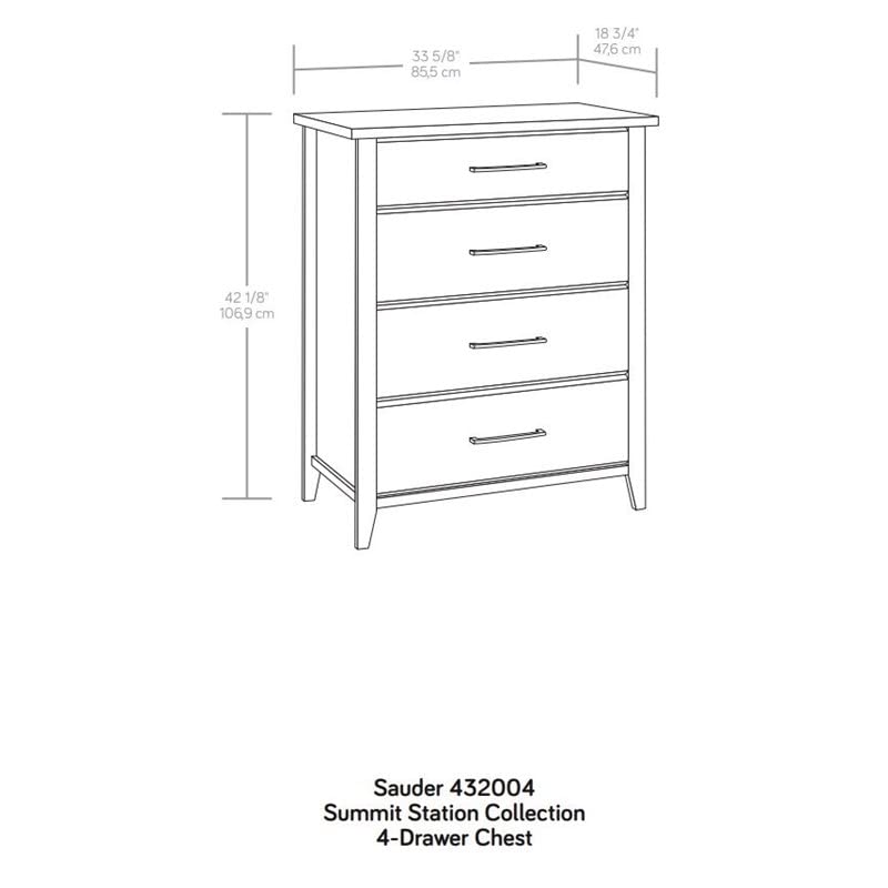Sauder Summit Station 4-Drawer Chest, L: 33.66" x W: 18.74" x H: 42.09", Glacier Oak Sauder