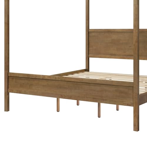 Christopher Knight Home Gana Classic Canopy Bed Frame King Size, 4 Poster King Size Bed Frame and Headboard, Wooden Slat Support, King Bed Frame No Box Spring Needed, Antique Natural