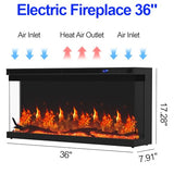 Home4me 36 inch Electric Fireplace, Modern 3-Sided View Electric Fireplace Inserts, 750/1500W Recessed and Wall Mount Fireplaces with Realistic Adjustable Flame, Remote Control, Timer, Low Noise Home4me