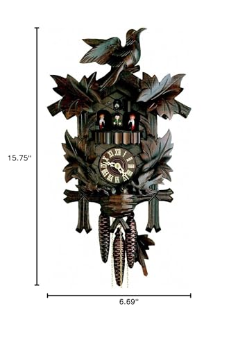 Hekas Cuckoo Clock Four Leaves, feeding Birds, Nest KA 3688 Kammerer Uhren Hekas