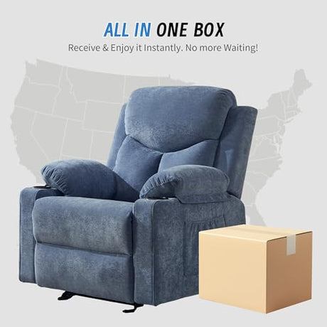 Sftaiyou Manual Rocker Recliner Chair for Adults with Massage, Overstuffed Glider Rocking Chair with Cup Holders and Pockets for Living Room, Reclining Sofa Chair for Bedroom Nursery,Navy Blue Sftaiyou