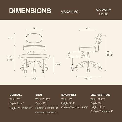 DR.LOMILOMI Ergonomic Cross-Legged Meditation Office Chair – Wide Criss Cross Kneeling Chair with Wheels, Adjustable Lumbar Support, Ideal for Yoga, Study & ADHD – Makani 601 (Standard, Olive) DR.LOMILOMI