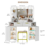 SKKTKT Vanity Desk with Charging Station & LED Lights Mirror – Corner Design HD Triple Mirror Makeup Vanity Table Set with Storage Drawers & Chair for Living Room/Bedroom Ideal Gift (White) SKKTKT