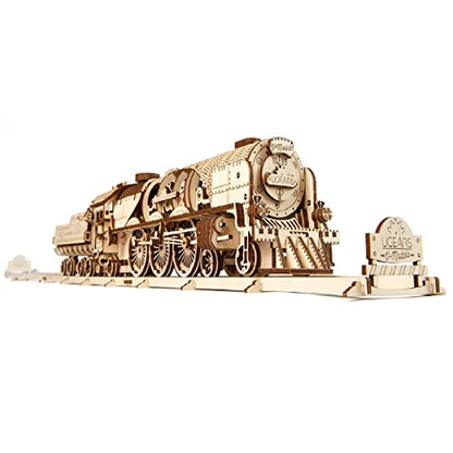 UGEARS 3D Puzzles for Adults - V-Express Steam Train with Tender Idea- 3D Wooden Puzzle Model Kits for Adults and Teens Building Kit Wooden Model Kits - WoodArtSupply