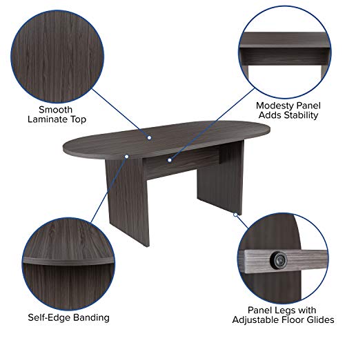 Flash Furniture Lake 5 Piece Rustic Gray Oval Conference Table Set with 4 Black LeatherSoft-Padded Task Chairs Flash Furniture