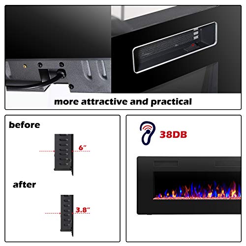 R.W.FLAME 36 inch Recessed and Wall Mounted Electric Fireplace, Ultra Thin ad Low Noise, Fit for 2 x 4 and 2 x 6 Stud, Remote Control with Timer,Touch Screen,Adjustable Flame Color and Speed R.W.FLAME