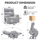 RHHVVR Oversized Power Lift Recliner Chair with Massage and Heating, 24.8" W Big Lay Flat Lift Recliner for Elderly, Medium-Firm Electric Recliners with Hidden Cup Holders,Gray RHHVVR