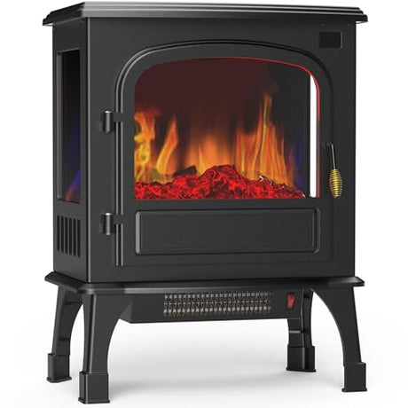 Sweetcrispy Freestanding Electric Fireplace Heater, 26” Indoor Fireplace with 3D Flame Effect, Overheating Safe Design, Energy Saving Space Heater with 12H Timer&Remote for Living Room, Bedroom, Black Sweetcrispy