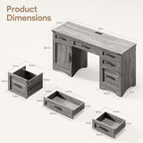 Decofy Farmhouse Executive Desk with Drawers, 55" Home Office Desks with Fast Charging Station, Lockable File Cabinet, Wood Writing Computer Desk for Work, Study, Grey Decofy