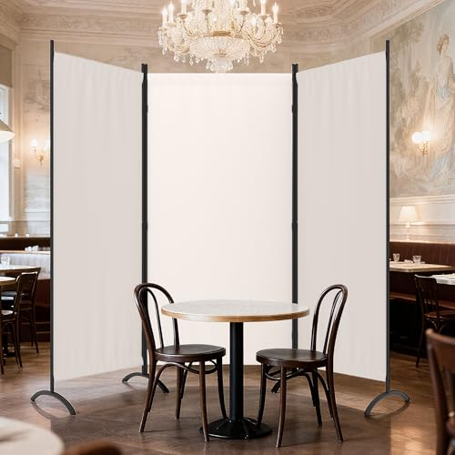 Kecreque 3 Panel Room Divider 6 Ft Folding Screen Room Dividers with 4 Curved Metal Feet Partition Wall Divider,Privacy Screens Portable Wall for Office,Bedrooms,Dining,Dorm,White Kecreque