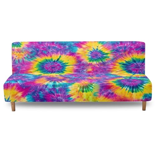 NETILGEN Rainbow Tie Dye Print Stretch Armless Futon Cover Sofa Couch Slipcovers Folding Armless Sofa Bed Slipcovers Furniture Protector Machine Washable NETILGEN