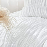 Bonlino Queen Comforter Set White Bedding - Ruched Comforter Queen Size Bed Set Boho Shabby Chic Bedding for Bedroom Comforter Fluffy 3 Piece Ruffle Comforter Set with Pillow White Soft Bonlino