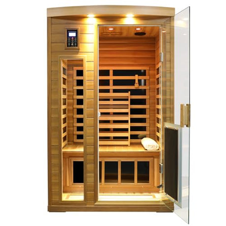 2 Person Low EMF Infrared Sauna for Home, Red Cedar Wood Far Infrared Saunas, 1750watt Indoor Personal Sauna Room with Door Heating Panels, Blue-tooth, 7-Color Chromotherapy Lights, 2 Outdoor Lamps Kanlanth