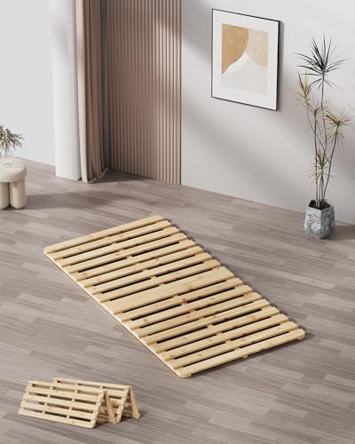 Meulbaty Bed Plate, Guest Tatami Bed Frame,Japanese Tatami Mat, Foldable Wood Slatted Floor Bed Frame for Futon Mattress, Breathable Moisture-Proof Floor Sleep Bedding (Twin) Meulbaty