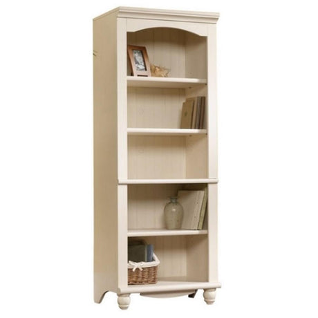 Sauder Harbor View Library/Book Shelf, L: 27.21" x W: 17.48" x H: 72.24", Antiqued White finish Sauder