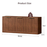Evermagin 67" Fluted Walnut Buffet Cabinet Sideboard with Storage, Large Credenza with 6 Doors, Wood Mid Century Modern Sideboard for Kitchen and Living Room (67" W*31.5" H*15.7" D) Evermagin