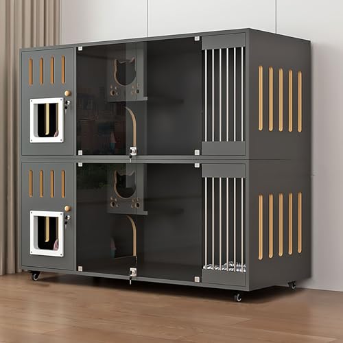 Double-Layer Cat Cabinet, Cat Cage, All Solid Wood Cat Villa, Ventilation on Both Sides, Large Platform, Easy to Maintain(Black,140x60x114cm) FLQYJJDP