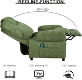 KCREAM Overstuffed Push Back Recliner Chair for Living Room, Mid Century Fabric Heated Massaging Reclining Chair Small Recliner Chair with Heat and Massage, Green