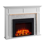 LegendFlame® Ashley Electric Fireplace with 56" Mantel Surround and Jaden 32" Insert, Cream White with Light Grey Marble Finish Legend Flame