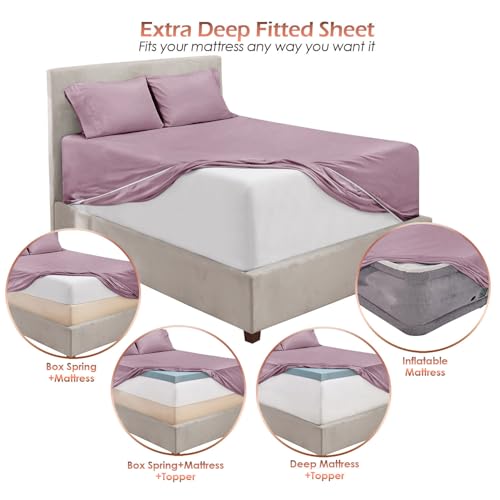 Hearth & Harbor Extra Deep Pocket Sheet Sets, Luxury Soft 6 Piece Bed Sheet Set Fits Mattress 18-24 Inches - Full, Dusty Purple Hearth & Harbor