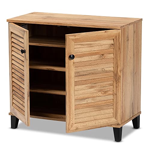 Baxton Studio Coolidge Modern and Contemporary Oak Brown Finished Wood 2-Door Shoe Storage Cabinet Baxton Studio
