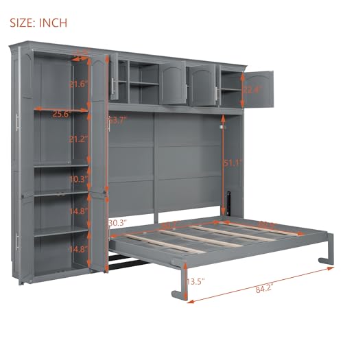 Merax Queen Size Murphy Bed with Cabinets, Gray Merax