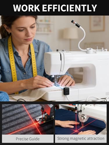 Magnetic Positioning Quilting Light for Sewing Machine Laser Miter Saw Seam Accessories Guide Stitch Straight Line Red with Accurate Alignment Sticker Heat Press Marking System Lazer (Crosslight-USB) ADGHK