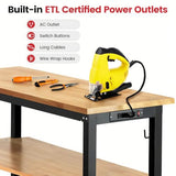 ENJOYWOOD Work Table for Garage 60 x 22 Inch Adjustable Height Workbench Heavy Duty Rubberwood Tabletop Work Bench with Power Outlets Pegboard Pad for Woodworking Shop, Home, Office ENJOYWOOD