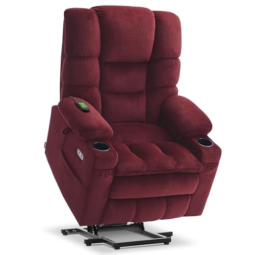 MCombo Large Triple Motor Power Lift Recliner Chair with Massage and Dual Heating, Adjustable Headrest for Tall Elderly People, Fabric 7634 (Burgundy, Large) MCombo