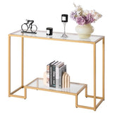 VEVOR 2-Tier Glass Console Table, Modern Rectangle Sofa Side Table with Tempered Glass Top and Iron Legs, Golden Consloe Desk with Anti-Tip Device for Living Room, Hallway, Entryway, Foyer, Golden VEVOR