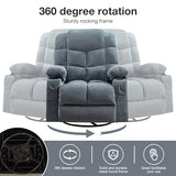 Oversized Massage Swivel Recliner Chair with Lumbar Heating for Living Room Rocker Recliner Single Sofa with Cup Holders and USB Charge Port, Large Big Chair Recliners for Adult
