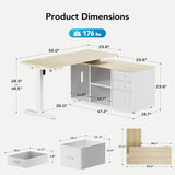 HUANUO L Shaped Standing Desk, Electric Executive Desk with Drawers, Adjustable Height Stand Up Desk, 55″ x 23.6″ One-Whole Piece Desktop, Computer Desk with 4 Memory Presets, Light Walnut HUANUO