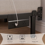 SHOANED Twin Size Bed Frame with LED, 7 Inch Metal Steel Bedframe for Box Spring and Mattress, Heavy Duty Basics Bed Base with Charging Station, Noise Free, Easy Assembly, Black SHOANED
