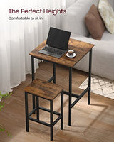 VASAGLE Bar Table and Chairs Set, Square Table with 2 Stools, Dining Pub Set for 2, Space Saving for Kitchen Breakfast, Living Room, Rustic Brown and Ink Black VASAGLE