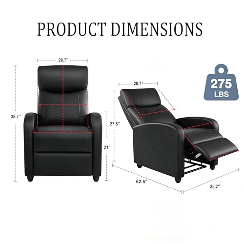 Simple Deluxe Massage Recliner Chair - Adjustable PU Leather Recliner, Luxe Reading Chair & Sofa Chair for Living Room Chairs or Bedroom Chair, Small Recliner for Home Theater, Black Simple Deluxe