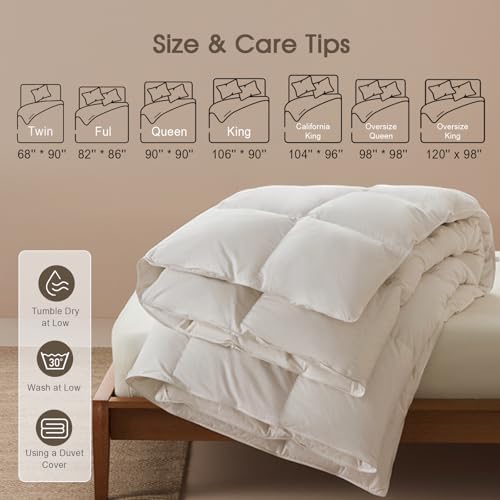Cobnom® Feather and Down Fibres Comforter Oversized King - 100% Organic Cotton, Quill-Free & Ethical, Luxury All Season Duvet Insert (White, 120x98 Inches) Cobnom