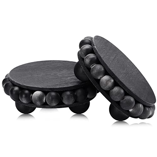 2 Pcs Wooden Risers for Displays Round Wood Riser Distressed Wood Risers Farmhouse Pedestal Display Stand Rustic Pedestal Stand Decor Beaded Display Risers for Tiered Trays Home (Black, 3.94 Inch)