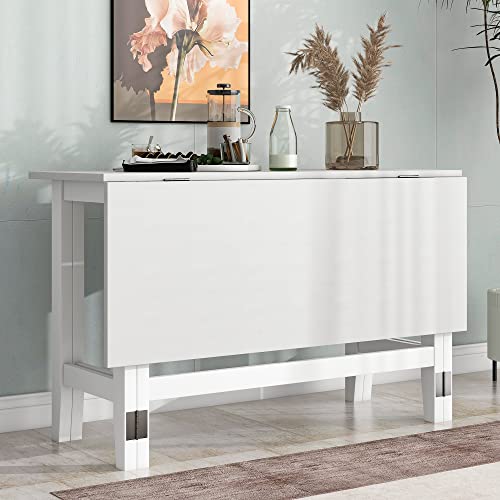 GDFStudio Marford 47" Extendable Dining Table, Modern Rectangular Kitchen Dinner Table for 4 with Drop Leaf, Wooden Dining Furniture for Kitchen Office Conference Room, Console Dining Table, White GDFStudio