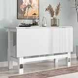 GDFStudio Marford 47" Extendable Dining Table, Modern Rectangular Kitchen Dinner Table for 4 with Drop Leaf, Wooden Dining Furniture for Kitchen Office Conference Room, Console Dining Table, White GDFStudio