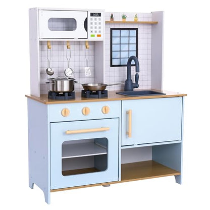 WonkaWoo Wooden Kids Play Kitchen - Pretend Play Kitchenette for Toddlers and Big Kids Toy Kitchen Set - Children's Kitchen Playset with Cooking Accessories - WoodArtSupply